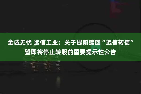 金诚无忧 远信工业：关于提前赎回“远信转债”暨即将停止转股的重要提示性公告